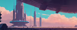 a futuristic city with tall skyscrapers sitting on top of a field,a futuristic city with many tall towers and giant round structures