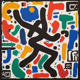 a colorful painting that is in front of black background