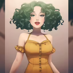 a drawing of a girl with green hair