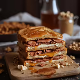 a toasted sandwich sitting on top of a cutting board