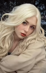 a beautiful blond haired woman with bright blue eyes