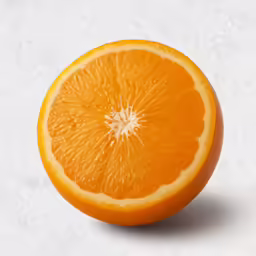 an orange sliced in half on a white background