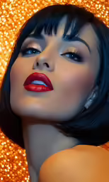 the woman has a red lipstick on her lips