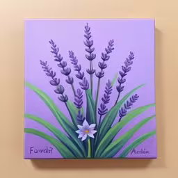 a painting of flowers is featured with the word lavender