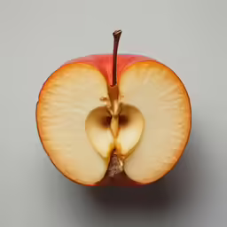 an apple cut in half, with the inside