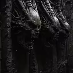 a close up shot of the intricately decorated statue of aliens