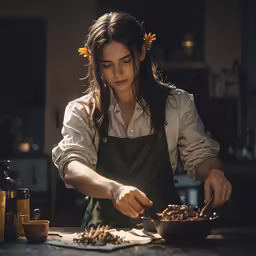 the woman is adding ingredients to the food