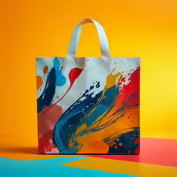 this shopping bag is brightly colored with art