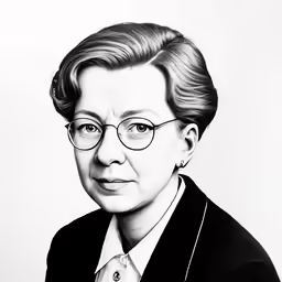 black and white photograph of a woman in glasses