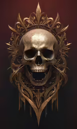an intricate skeleton is displayed in front of a red background