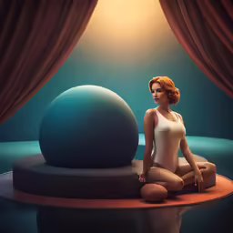 a naked girl sits on the floor next to an object