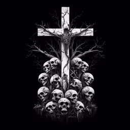 there is a cross with skulls underneath it