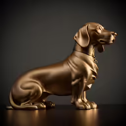 a bronze puppy is sitting in the dark