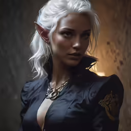 a woman dressed as a elf standing in the dark