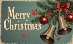 an old - fashioned christmas card with three bells