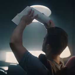 a man in the dark holding his neck up
