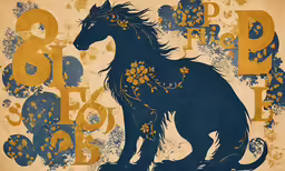 a blue horse is standing on top of some flowers