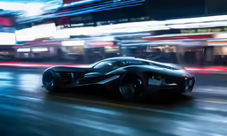 a car is driving through the city in the motion