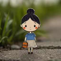 a drawing of a girl with a suitcase standing on the side walk