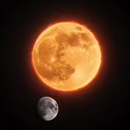 a bright yellow sun and moon on the night sky