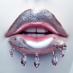 a beautiful woman with diamonds on her tongue