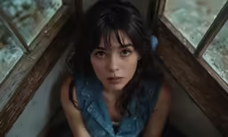 a close up of a person in a doorway