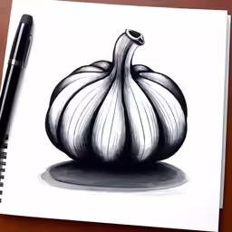 a pen is drawing an onion on the paper