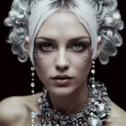 there is a woman that has white hair and jewels