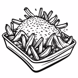 a drawing of a dish of french fries