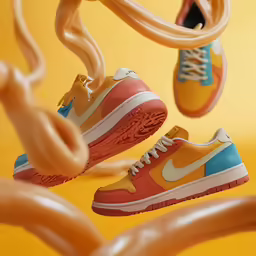 some very cute sneakers that are flying up