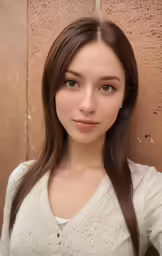 an asian woman wearing white is posing for a picture