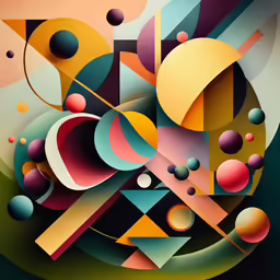 an abstract painting with many colors and shapes