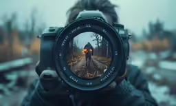 a man takes a photo of himself through a mirror in the forest