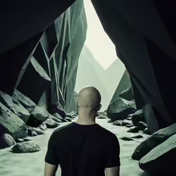 the man standing under the bridge looks at the water