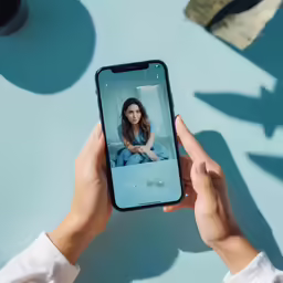 someone is holding their phone taking a selfie