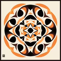 an artistic artwork designed using circles and shapes,an abstract design is shown with orange and black colors