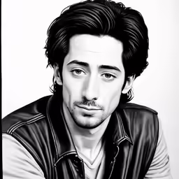 a man is wearing a jacket in black and white