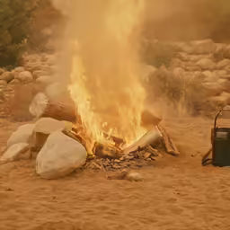 a small fire burning in the middle of the desert