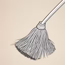 a broom and a line drawing on the wall