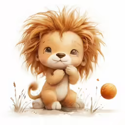 the lion cub, looking like she is eating a ball