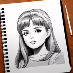 a drawing of a woman on paper next to a pen