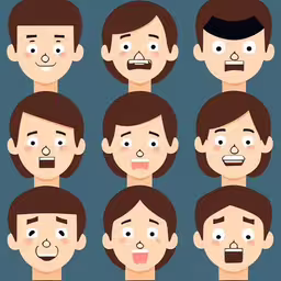 many expressions, different kinds of people in different poses,a series of cartoon pictures of different facial expressions