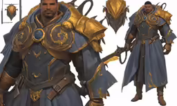 a stylized image of a male character with gold armor