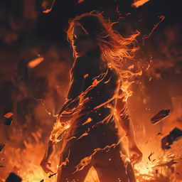 the woman in the fire is running around