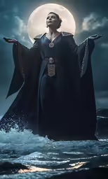 an image of a woman in black dress with arms outstretched