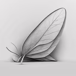 a black and white photo of two leaves