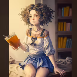 a digital painting of a girl holding a beer glass