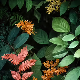 the large branches have bright orange flowers in them