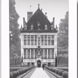 a black and white image of a large house