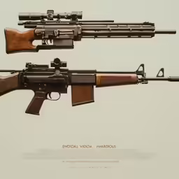 an advertisement features two guns, with one being a rifle